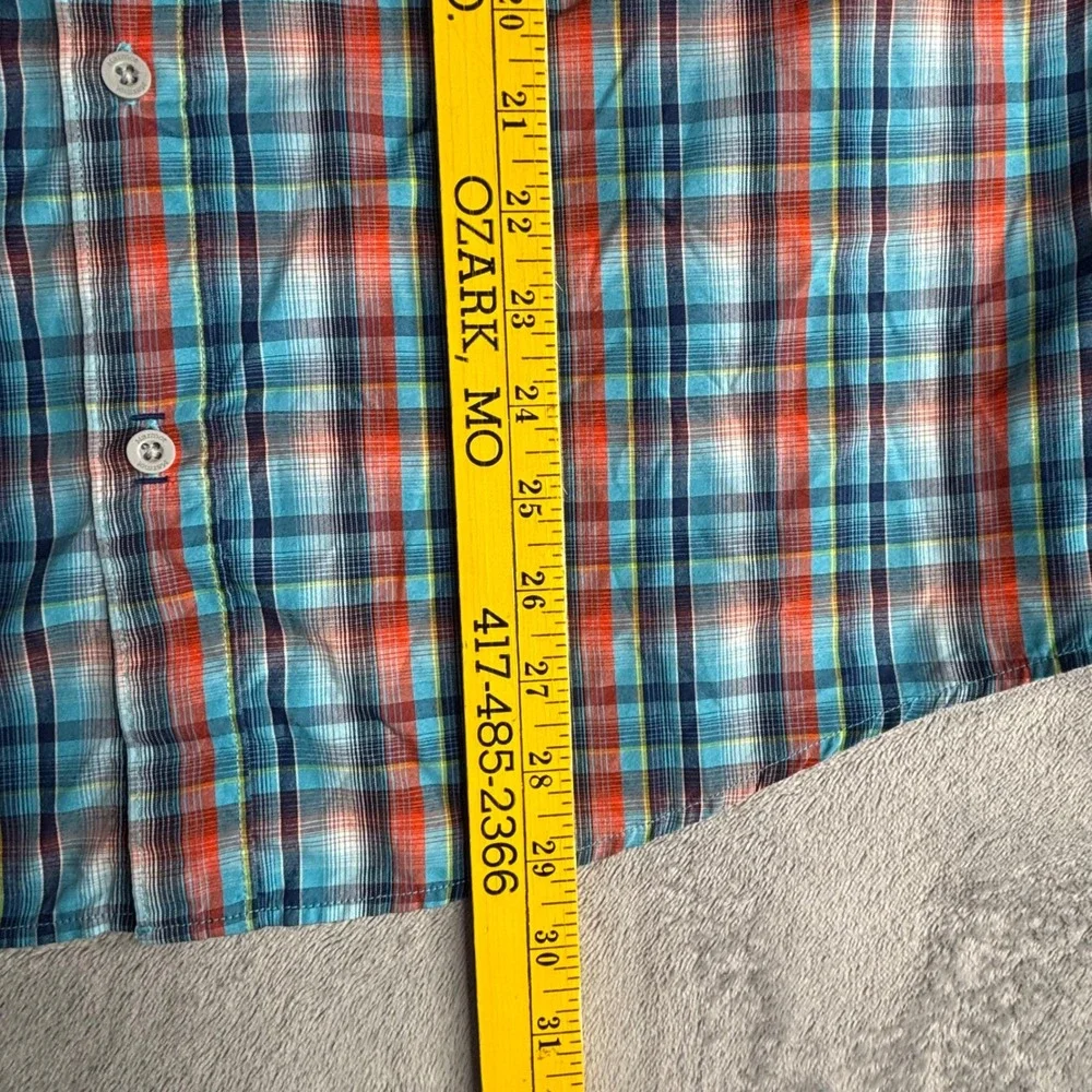 Marmot Button Up Shirt Men Medium Blue Orange Plaid Short Sleeve Hiking D61970